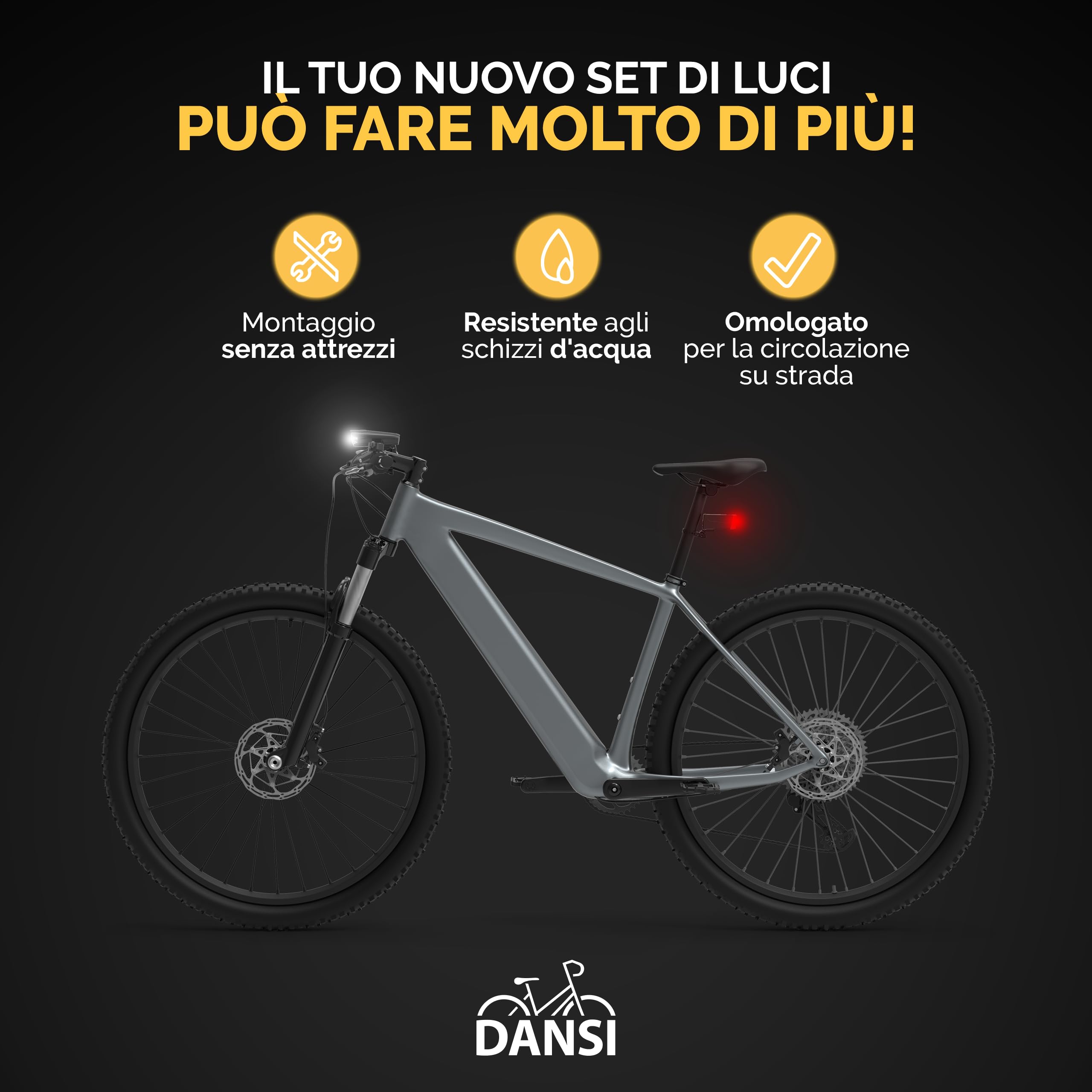Set luci per bicicletta Antimi, omologato StVZO Set luci