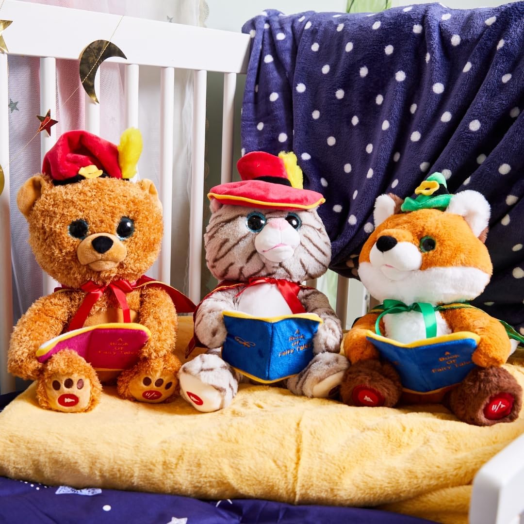 Cuddle Barn - Sir Barrington The Storyteller | Teddy Bear Animated Storytelling Stuffed Animal Plush Toy Reads 5 Fairy Tales, Mouth Movement, Swaying Motion, Lights Up, 12 inches