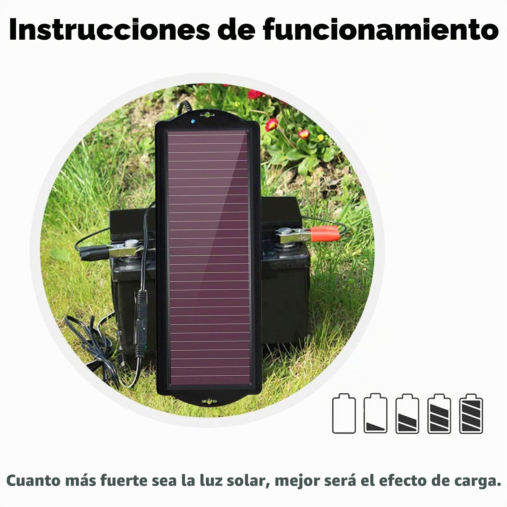 Cargador solar para batería de coche,panel solar amorfo portátil a prueba de agua de 12Vy 2,5W con clip de batería para encendedor de cigarrillos para automóvil,motocicleta,barco,remolque,etc.