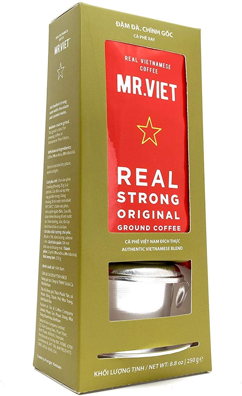 Mr Viet Real Vietnamese Ground Coffee Set | Fresh and Promptly Delivered from Vietnam, Contains Unique Traditional Brewing Tool 250g