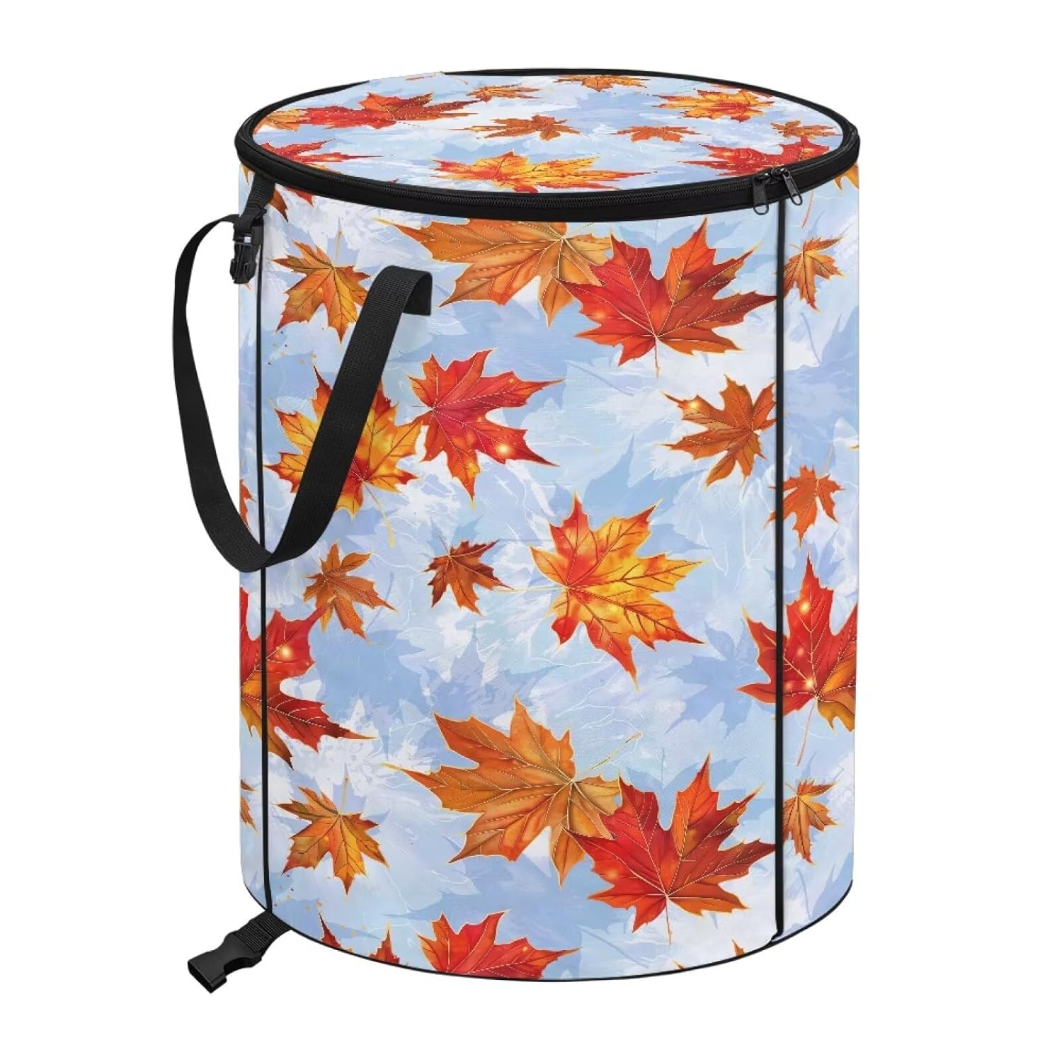 LedBack Camping Trash Can Reusable Yard Waste Bags for Outdoor Maple Leaf Blue Tie Dye Print Foldable Trash Can Reusable Storage Bag for Collecting Weeds, Grass Clippings