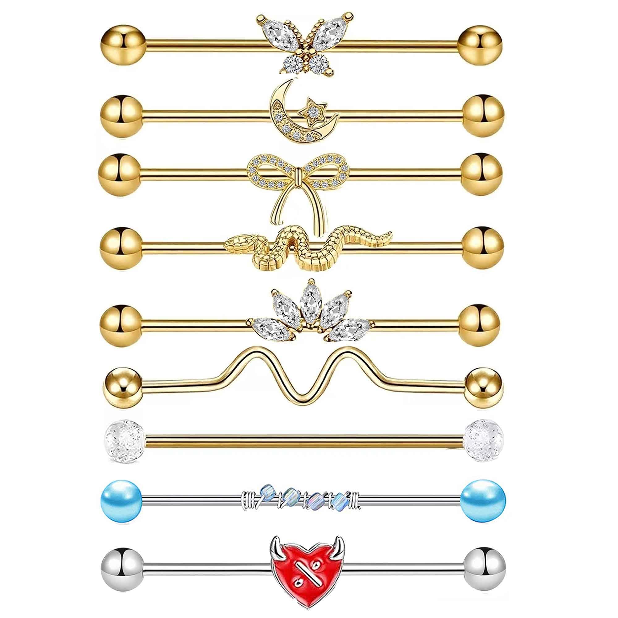 Industrial Piercing Jewelry Barbell Earrings 14g Surgical Stainless Steel Scaffold Piercings Arrow Butterfly heart cute Industrial Bar 38mm for Women