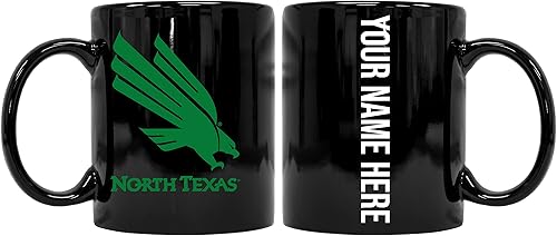 Collegiate - Taza de cerámica personalizada del norte de Texas de 8 onzas con tu nombre en la parte posterior (negro) Producto oficial universitario