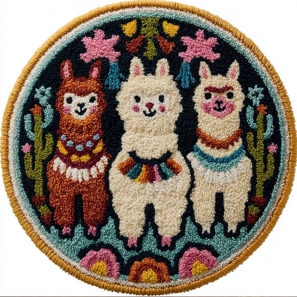 kitphoenix DIY Latch Hook Rug Kits Alpaca Easy for Beginners Round Carpet Crochet Yarn Craft Large Rug Hook and Latch Tapestry for Home Decor 50X50Cm