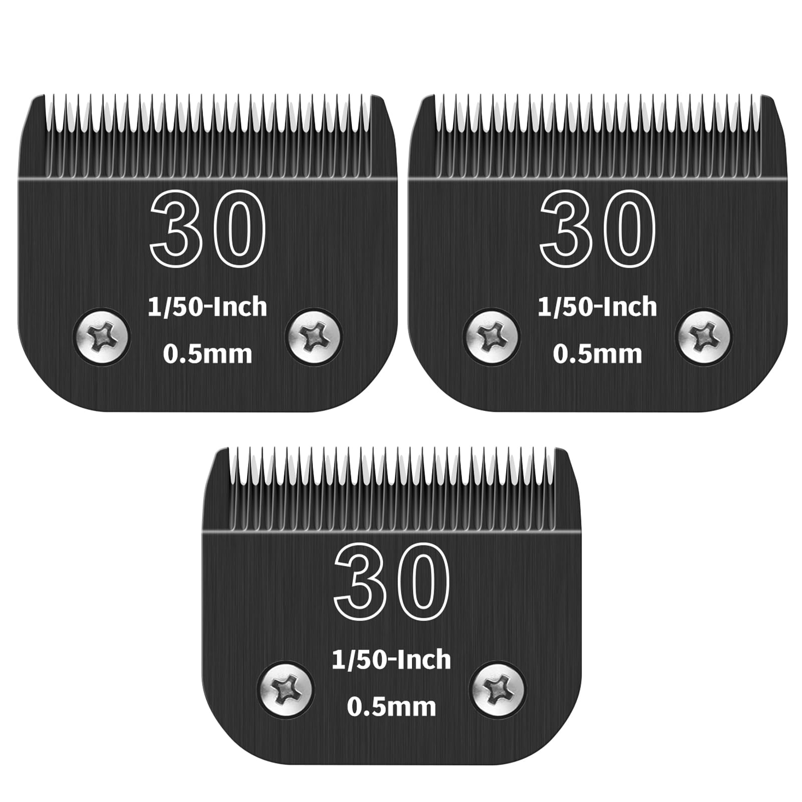 ZATEIRL Confezione da 3 Lame di Toelettatura 30# Staccabili per Cani - Lama in Acciaio da 1/50 Pollici (0,5 mm) - Compatibile con Andis, Oster A5, Wahl KM-10, Moser, Heiniger - Nero