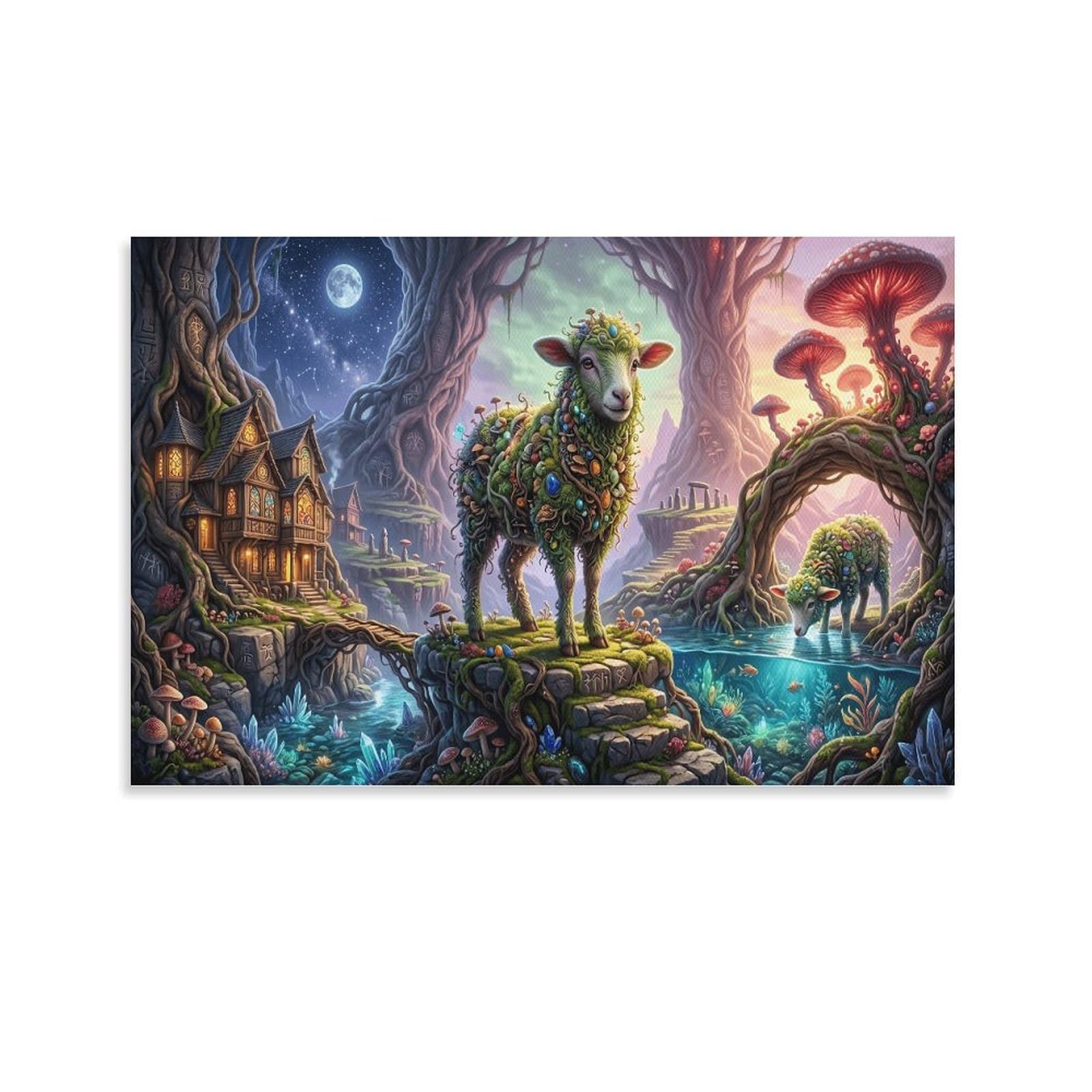 XPASHIQWC Sheep Poster Artwork Giant‑Tree Stream Giclee Canvas Prints Modern Canvas Wall Art Picture Wall Hanging for Office Gym Living Room Decor 16x24inch(40x60cm)