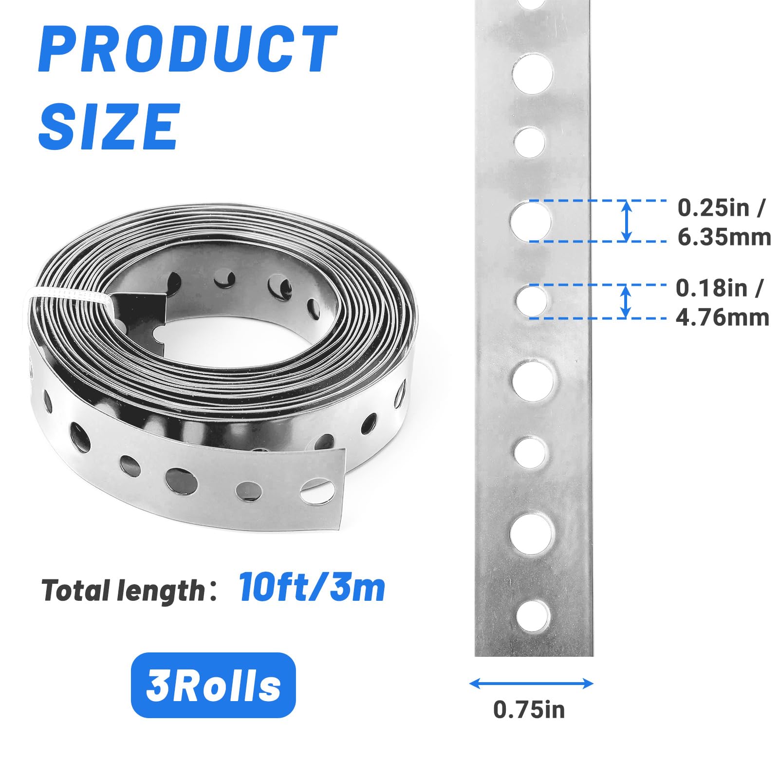 UNIFAMILY 3 Rolls Metal Strip with Holes, 3/4 Inch × 10FT Galvanised Perforated Metal Strip - Image 2
