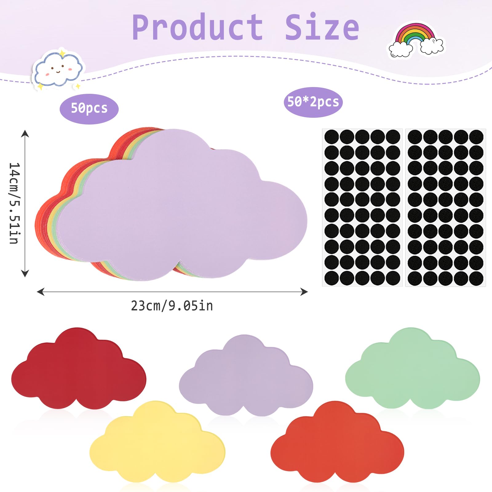 Set Di 60 Biglietti A Forma Di Nuvola In 6 Colori Con 100 Punti Adesivi – Ideali Per Scuola, Ufficio, Mappe Mentali E Riunioni Creative