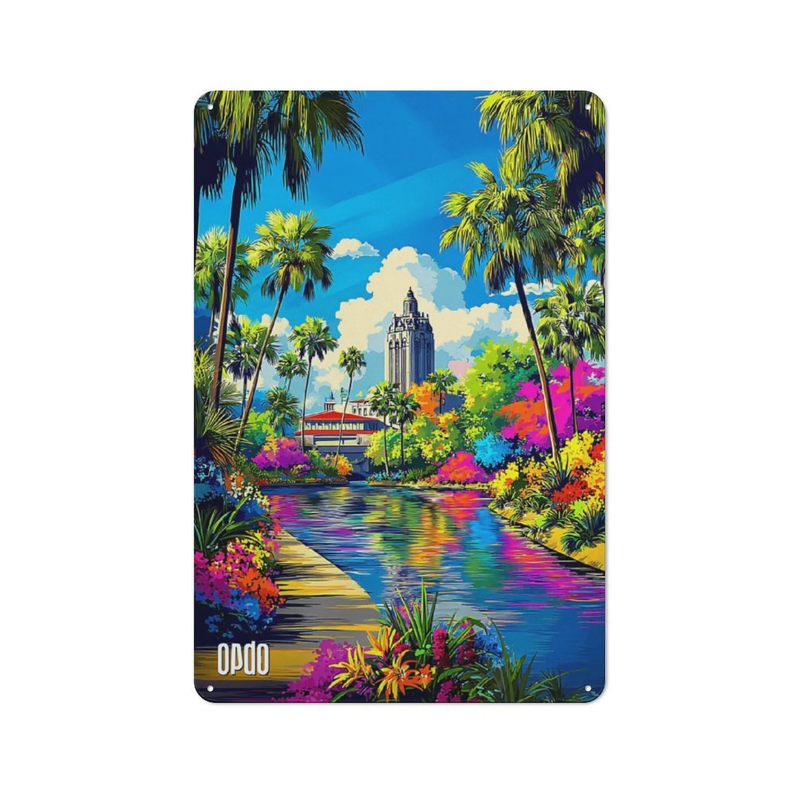 Junmoney Colorful Tropical Paradise With Reflective Wa Warehouse Style Tin Wall Sign 30X20cm Featuring Terway, Loft Wall Plaque For Loft, Studio, Office Or Creative Room