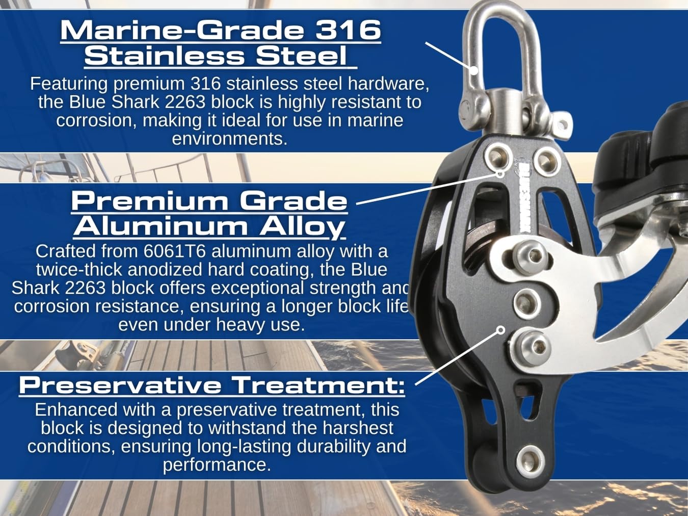Blue Shark 38mm Aluminum Sailing Blocks Choose Style and Quantity