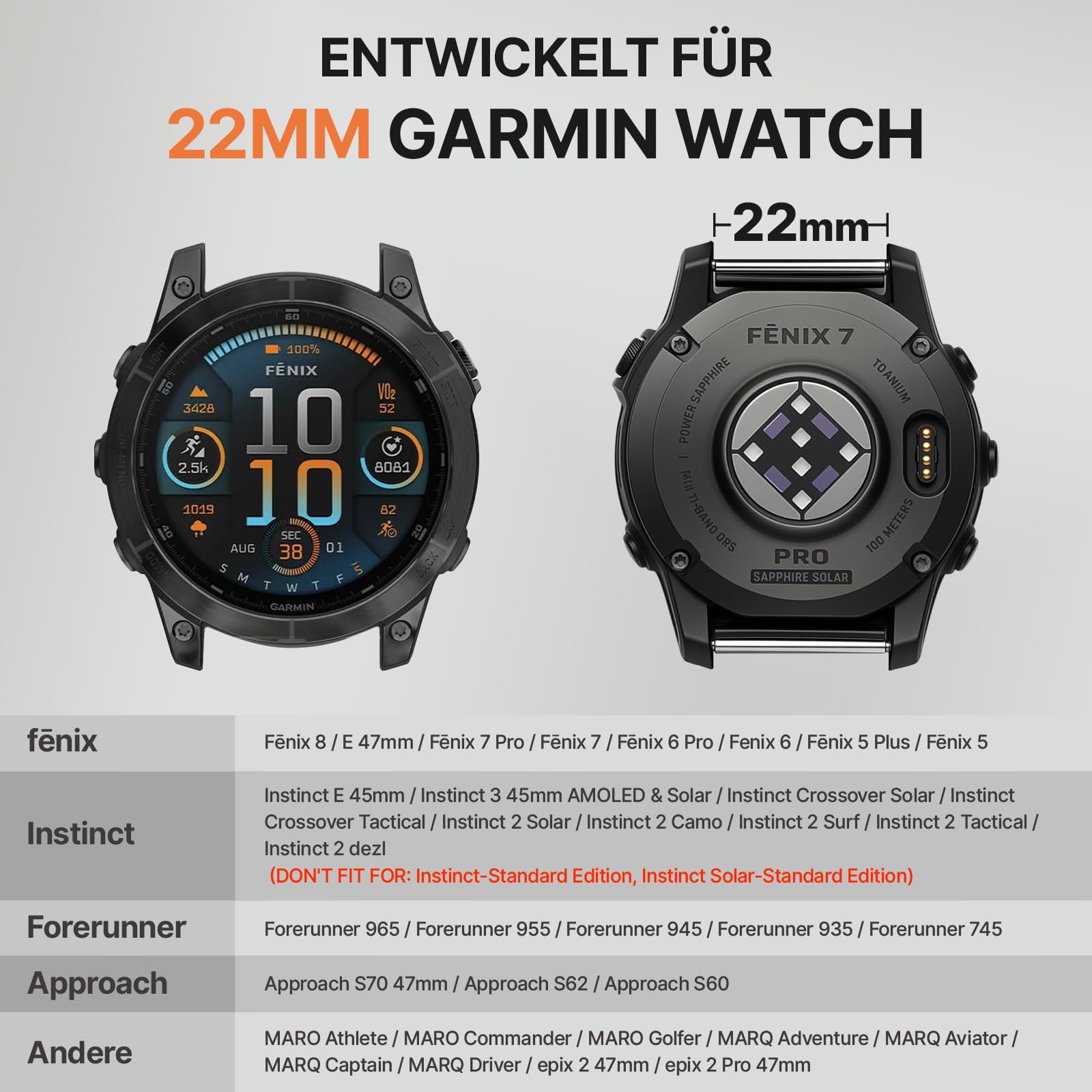 Bandletic 22mm 26mm QuickFit Armband Kompatibel mit Garmin Fenix 8 47mm/51mm, für Fenix 7/6/5/3 Armband, Nylonarmband für Epix/Forerunner/Instinct/Enduro/Tactix/Descent/Quatix/Tactical/Tide/Solar