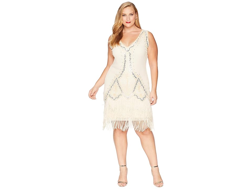 

Unique Vintage Plus Size 1920s Style Beaded Sylvie Flapper Dress (Cream) Women's Dress