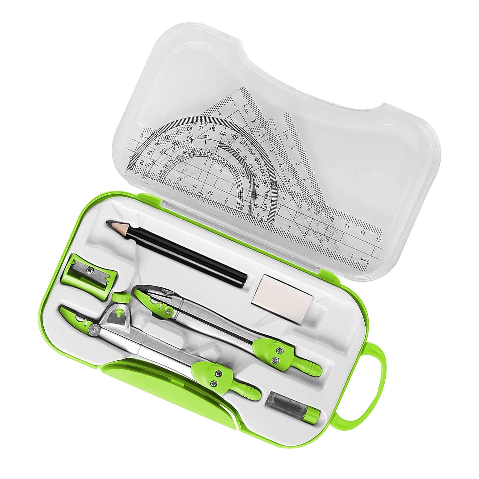Juego De Geometría Escolar Con Brújula Y Transportador - Incluye Caja De Almacenamiento, Ideal Para Estudiantes