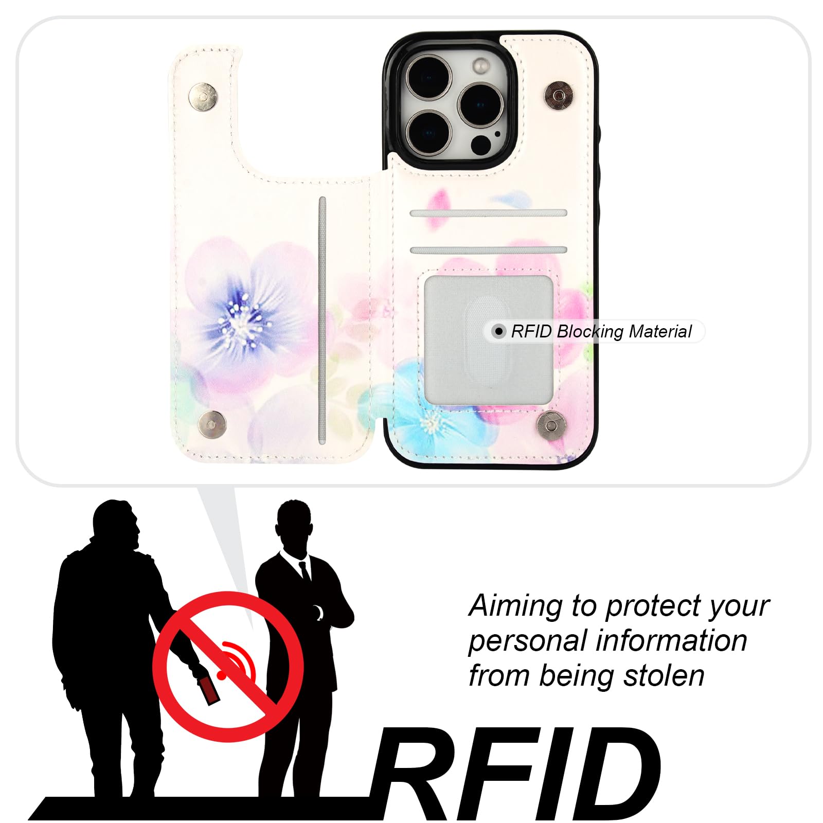 HAOPINSH Funda tipo cartera para iPhone 16 Pro con tarjetero, patrón de flores pálidas, tapa trasera, piel sintética, ranuras para tarjetas, para mujeres y niñas, doble cierre magnético a prueba de