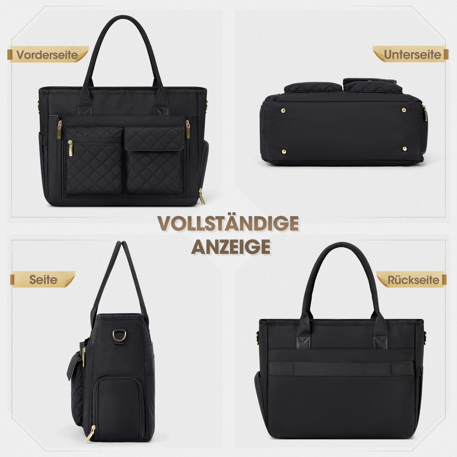 RAINSMORE Laptoptasche Damen 15,6 Zoll Wasserdicht Umhängetasche Schwarz
