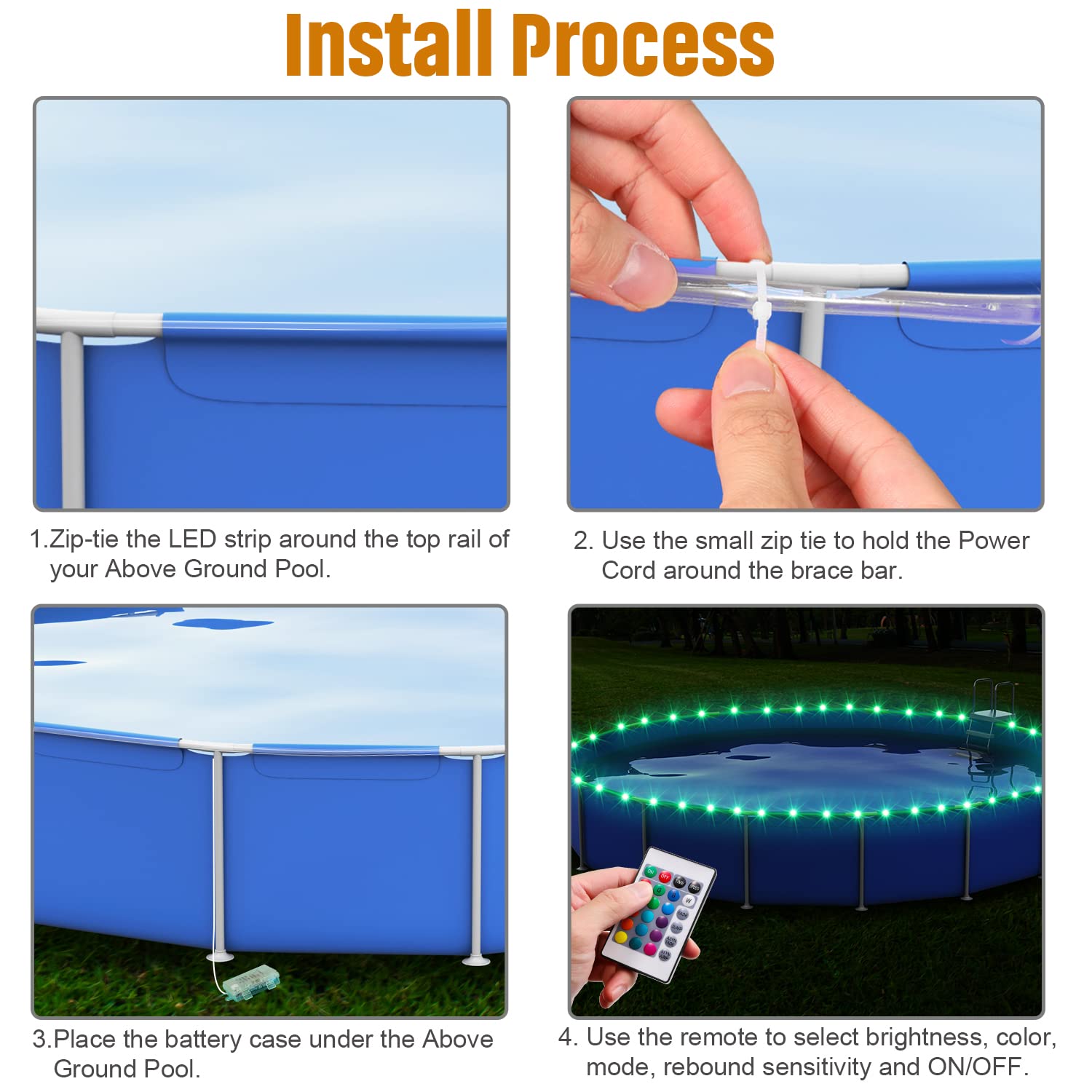 Remote Control LED Pool Lights for Above Ground Pools, 18Ft Submersible ...