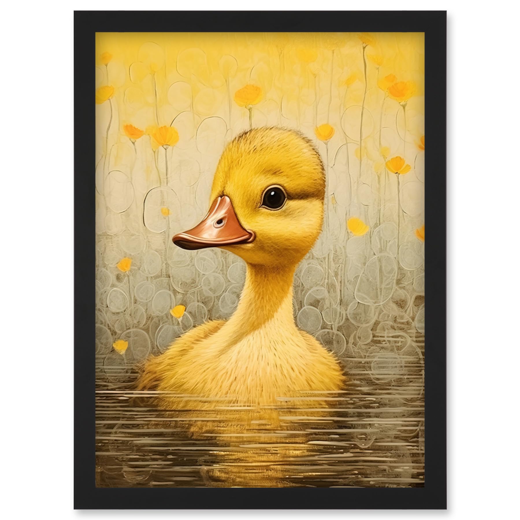 Artery8 Yellow Duckling Kids Bedroom Baby Nursery Calm Elegant Artwork Framed Wall Art Print A4