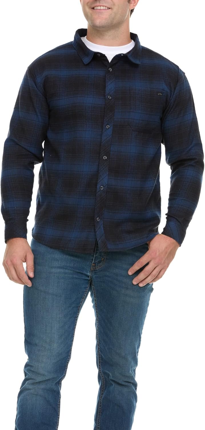 Billabong Plaid Flannel Shirt for Men, Big and Tall Button Down Shirts for Men Blue