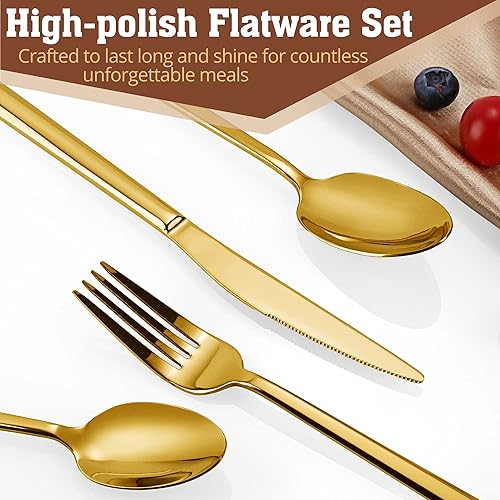 Miniatura 3 de PUREAIN - Juego de cubiertos dorados de 30 piezas para 6, juego de cubiertos de acero inoxidable para el hogar, cocina, restaurante y hotel, juego
