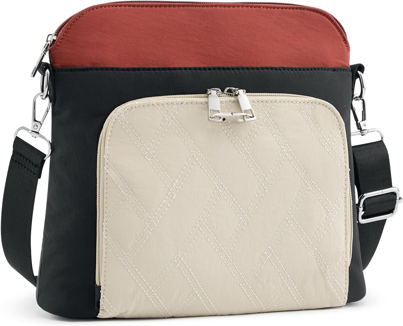 G4Free Anti-Theft Crossbody Bags for Women, Lightweight Nylon Shoulder Purse Medium Handbags for Travel Work-Black&Red