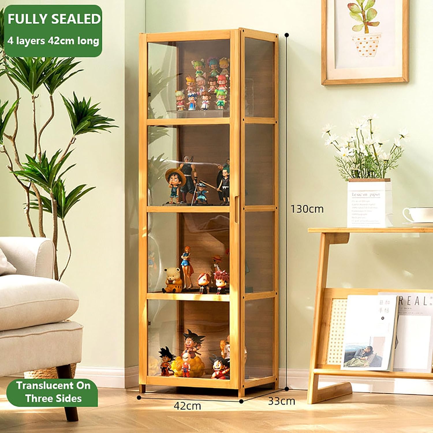Display Cabinet Toys Display Shelf，Curio Display Cabinet, Collectibles Toy Organizers Rack, 4/5-Tier Storage Shelves, Trophy Display Case, Storage Cabinets and Bookcase, for Playroom,Wood,4l