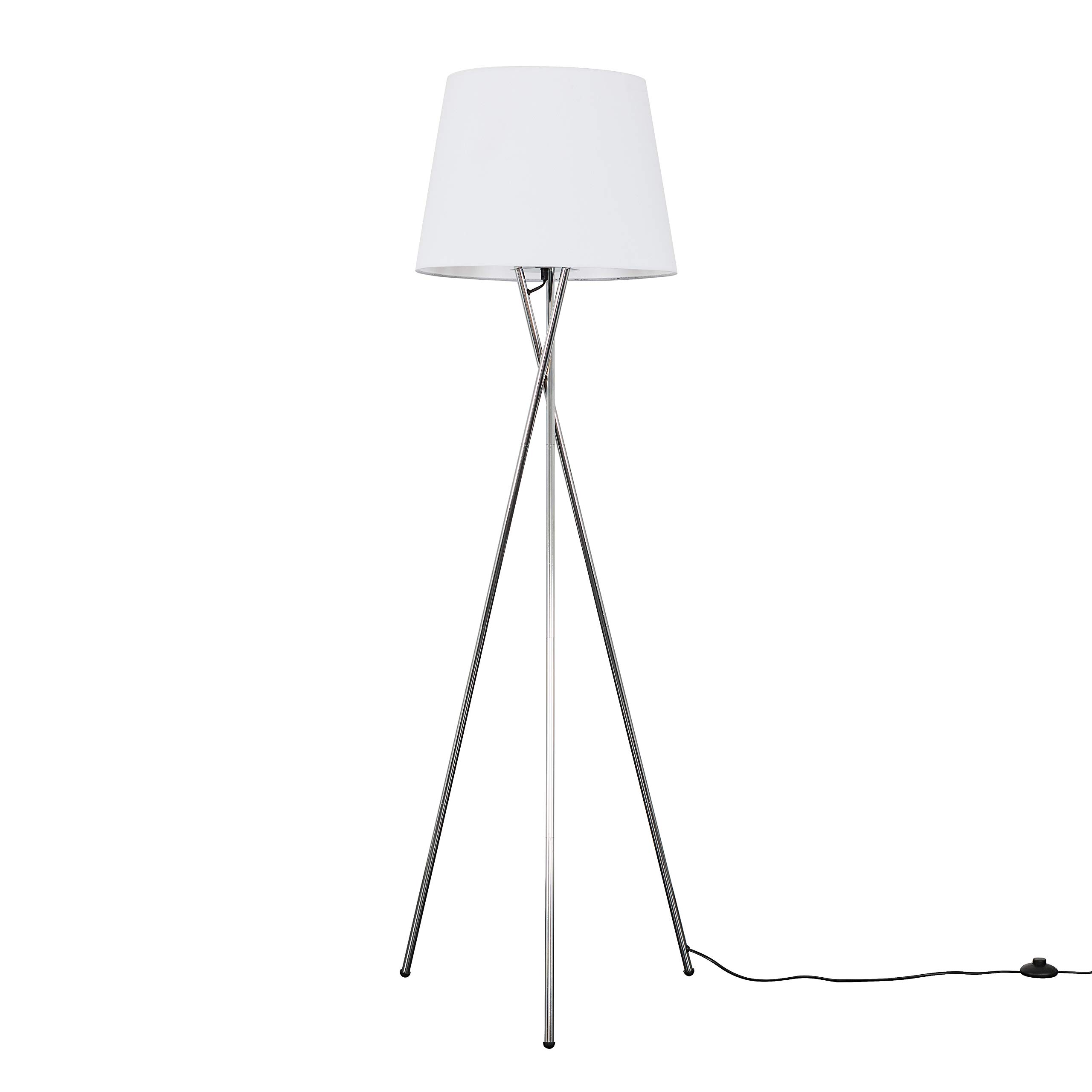 MiniSun Modern Polished Chrome Metal Tripod Floor Lamp with a White Tapered Shade - Complete with a 6w LED Bulb [3000K Warm White]