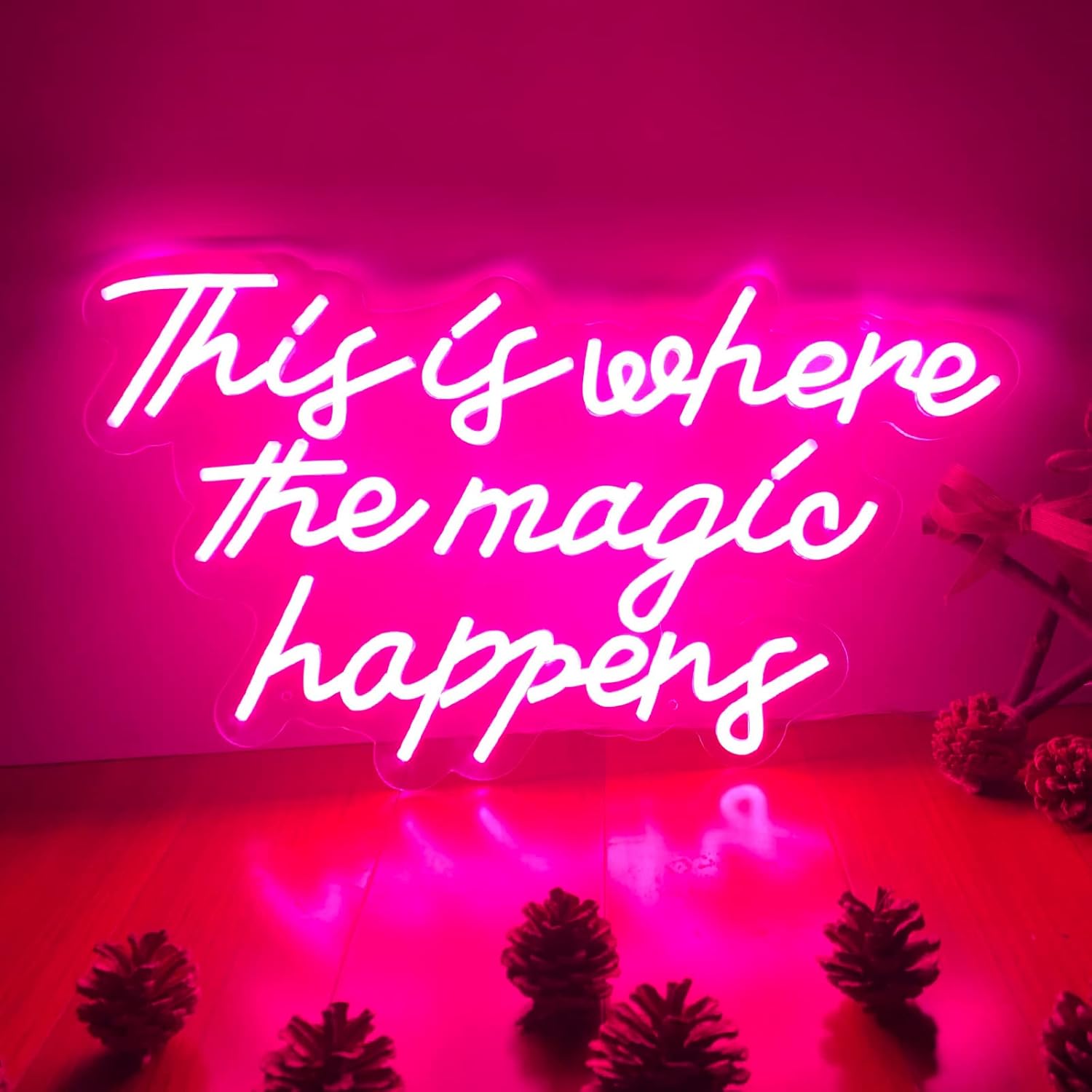 Neon Sign This is Where The Magic Happens for Wall Decor Customized Led Neon Light Sign Personalized Birthday Marry Wedding Christmas Gift Sign Party Bedroom Bar Home Room (Pink,20 IN)
