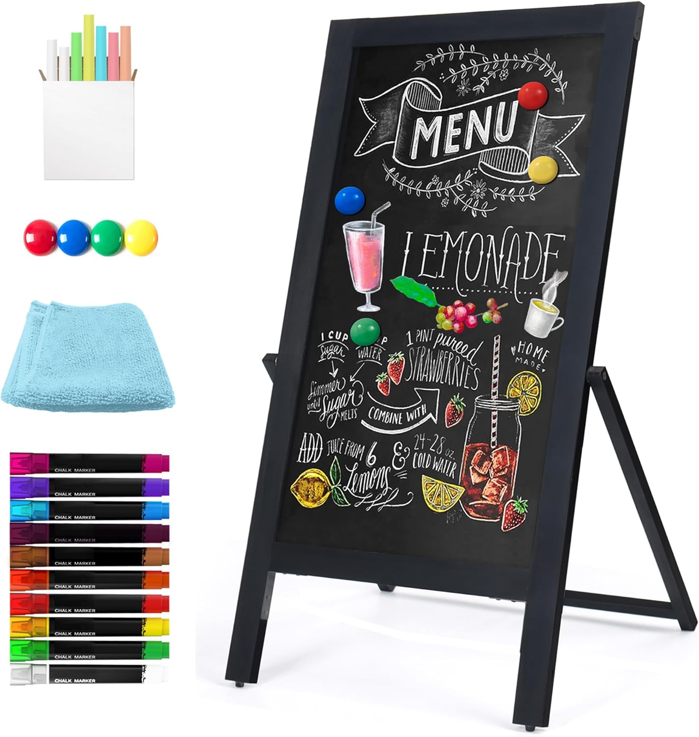 SELEAD Double Sided Magnetic Chalkboard Easel Sign with Stand - 40"x20" Black Frame Outdoor Chalk Board Sandwich Sidewalk Pizarra for Menu, Restaurant, Business