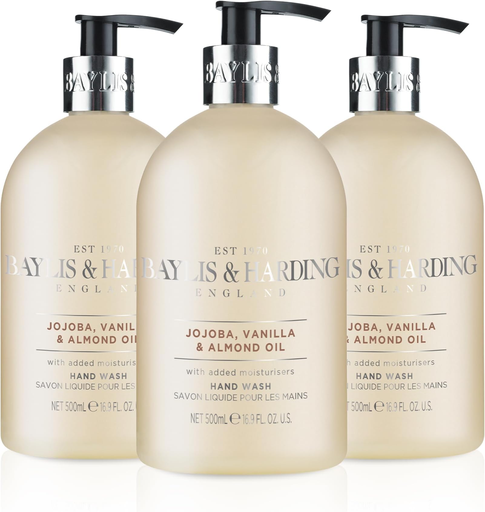 Liquid Hand Soap Wash with Dispenser, Jojoba, Vanilla & Almond Oil, 16.9oz/500ml (3-Pack)