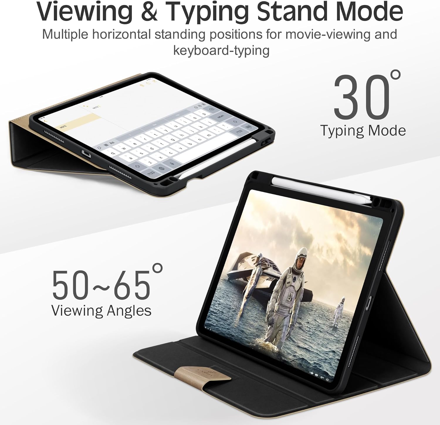 KingBlanc Case for iPad Air 13 inch (M3 2025/M2 2024) with Pencil Holder, Vegan Leather Protective Stand Cover, Auto Wake/Sleep, Multi-Angles for Viewing/Drawing, Supports Pencil Pro/(USB-C), Beige - Image 3