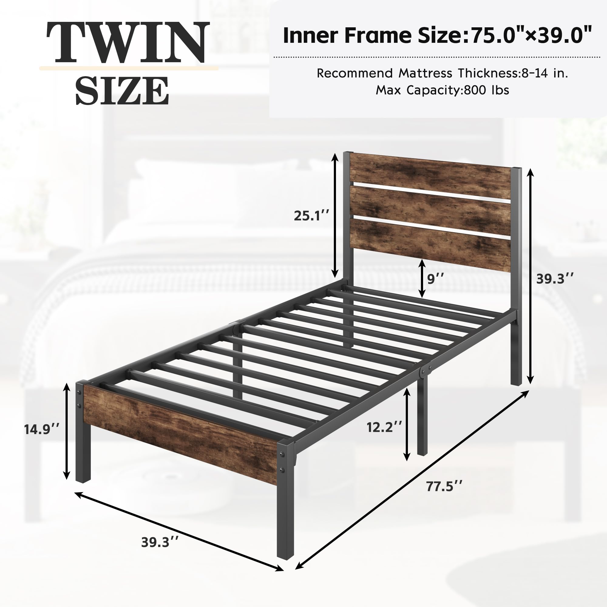 Amazon.com: Lifezone Twin Bed Frame with Headboard and Footboard