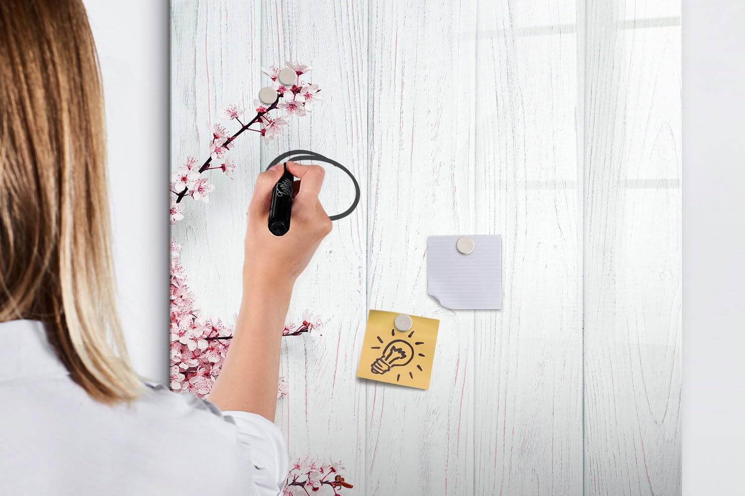 Lavagna da parete per appunti 70x100 cm | Fiori sul legno