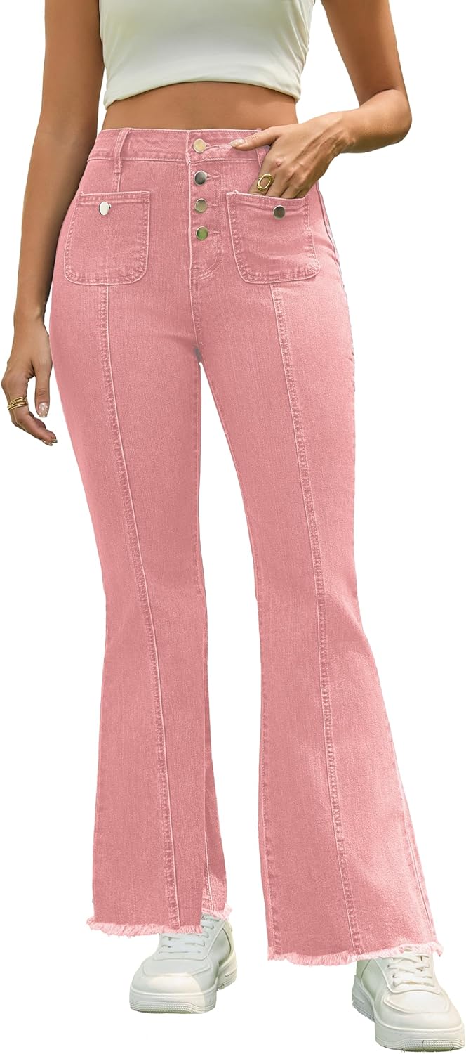 INR Casual Denim Pants for Women High Waist Stretchy Bell Bottom Flared Jeans