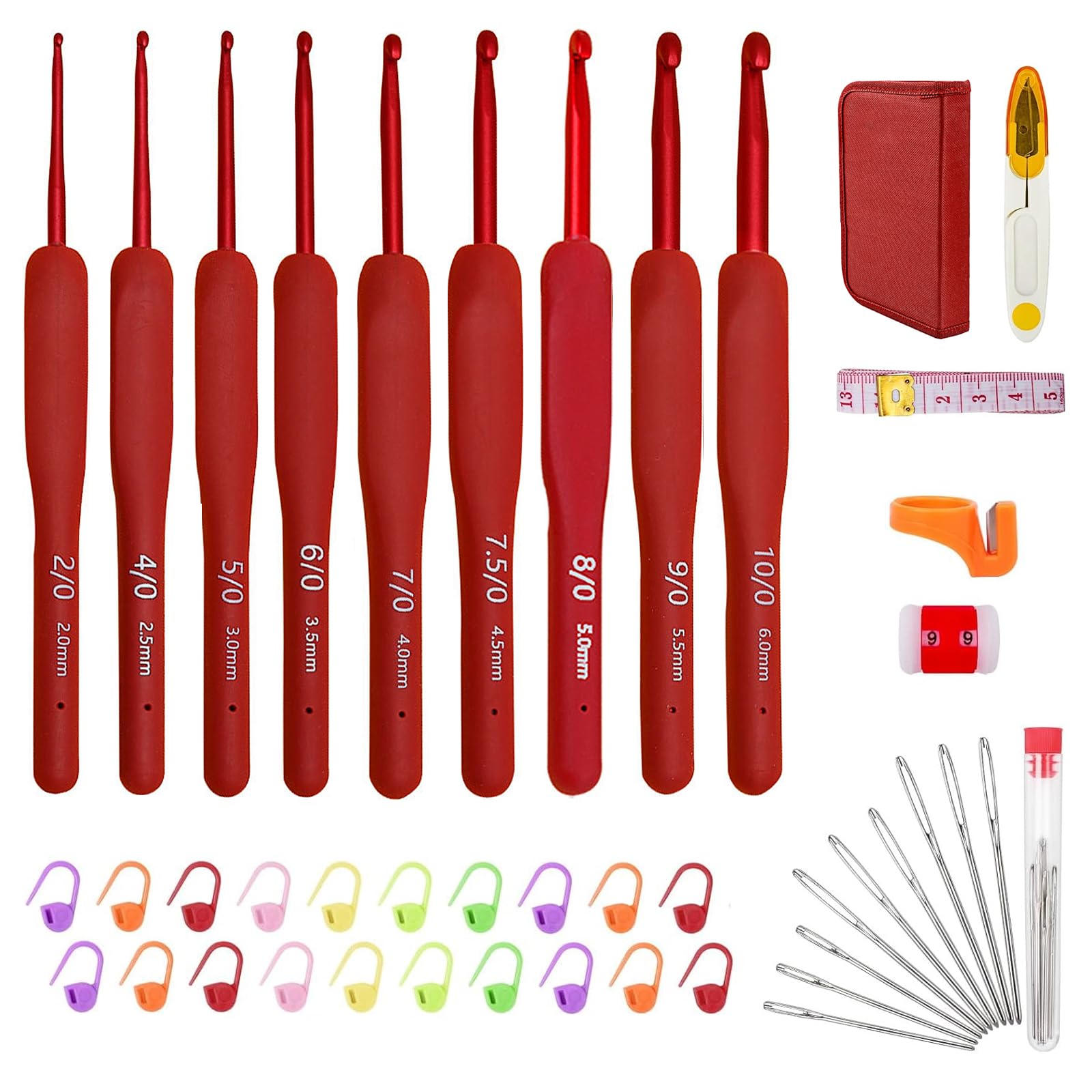 Set Di 9 Uncinetti Ergonomici Con Impugnatura In Gomma - Aghi Da Maglia, Kit Accessori Per Cucito E Tricot - 5