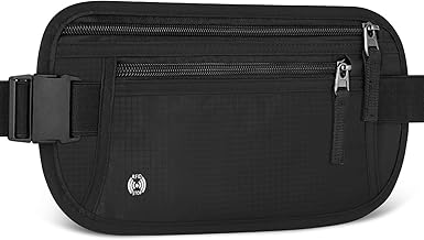 Aucuu RFID Blocking Travel Fanny Pack Ultra Thin Anti-Theft Waist Bag for Men Women Invisible Security Travel Belt Adjustable for Phone, Passport, Cash, Credit Card, #1 Black