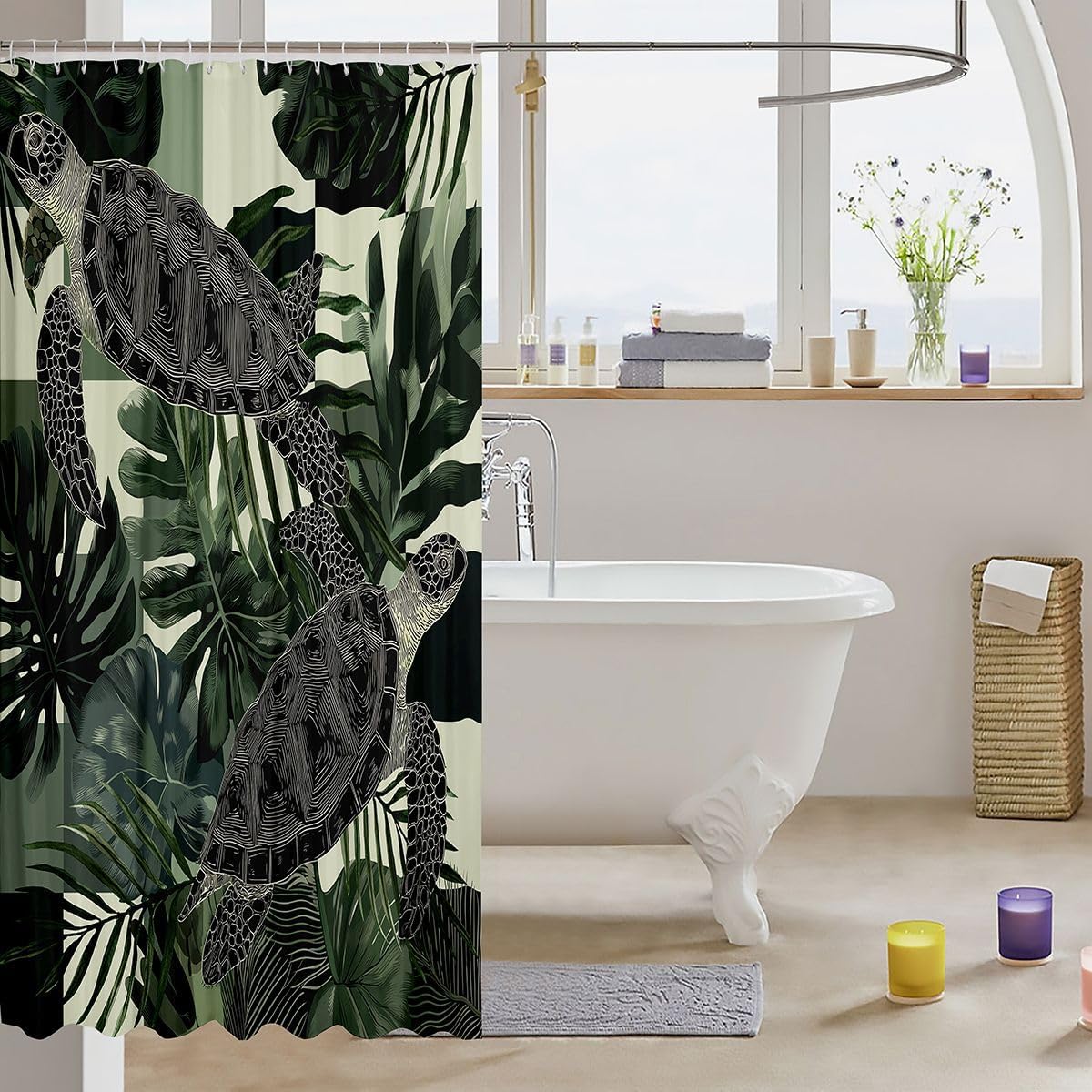 jejeloiu Sea Turtle Bath Curtain 72"x78" Ocean Shower Curtain for Kids Reptile Tortoise Women Men Teens Coastal Nautical Beach Decor Kids Bathroom Accessories