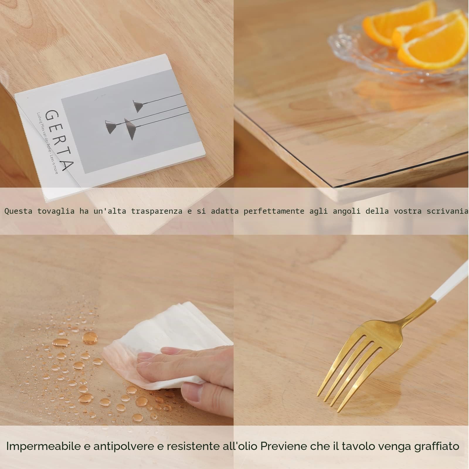 Eralove tovaglia plastificata trasparente,protezione tavolo pvc trasparente,tovaglia plastica,protettore da tavolo in legno,per cucina, sala da pranzo,