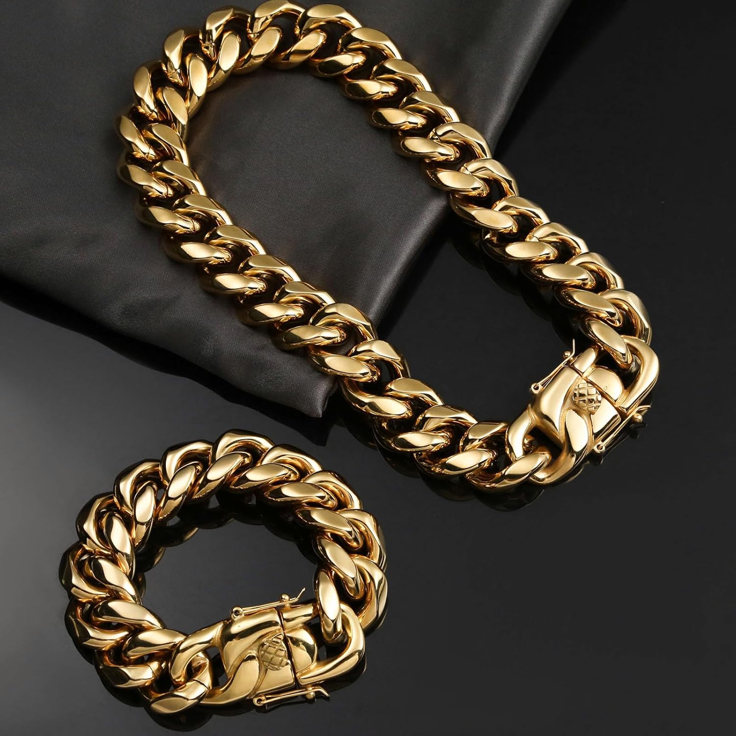 SDA Wide Chunky Gold Chain Bracelet - Heavy and Waterproof 316L Surgical Steel with 18K Gold Plating for Modern Men and Women into Hip Hop Fashion - Image 2