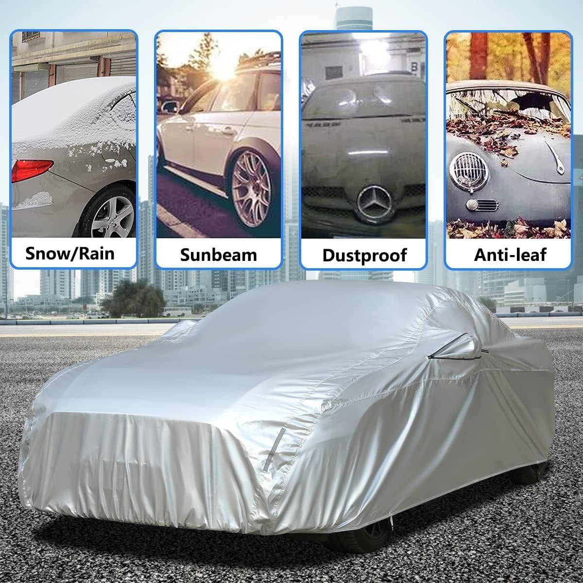 Tecoom Autoabdeckung 3XL – Wasserdicht, Mit Fleecefutter, Schloss & Reißverschluss, Für Autos Bis 482 Cm