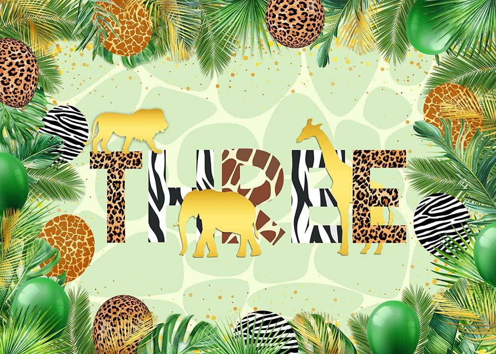 Avezano Young Wild and Three 3rd Birthday Backdrop Jungle Safari Animals Background for Photography Tropical Leaves Backdrops Third Birthday Party Decorations 3 Years Old Photo Booth Props