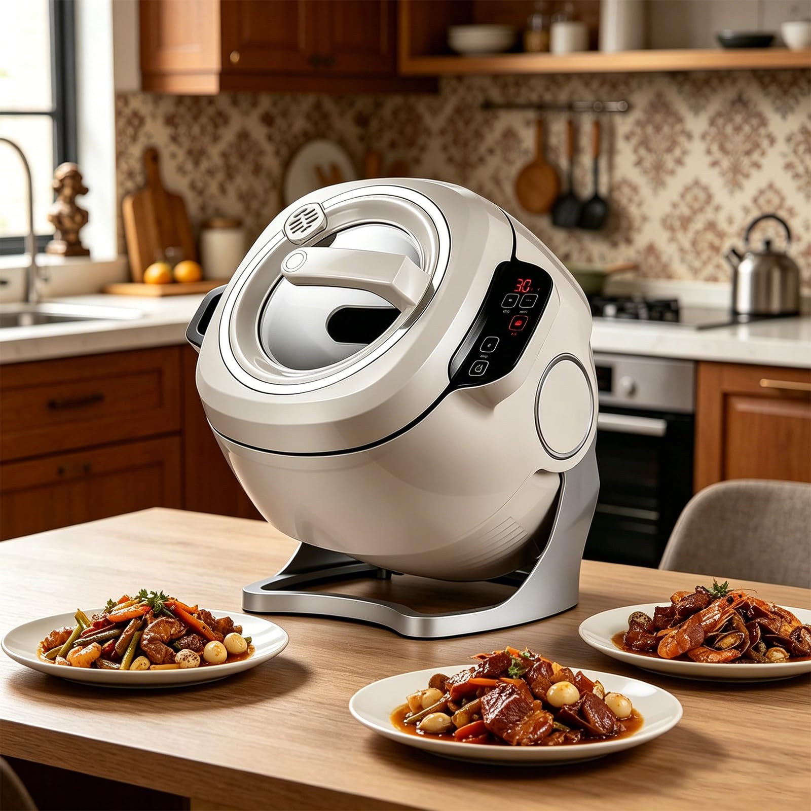 ORIDLECTAL 2026 NEW Auto Stir Fry Machine & Automatic Cooking Machine – 6L 2000W, 3D All-round Heating, Smokeless for Open Kitchens, Diet-Friendly, Easy-Clean, Family Gatherings