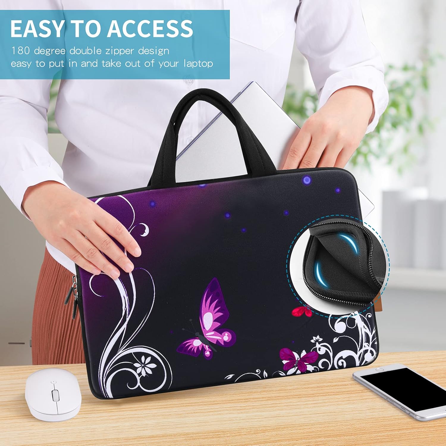 iColor 14 15 15.4 15.6 inch Laptop Handle Bag Computer Protect Case Pouch Holder Notebook Sleeve Neoprene Cover Soft Carring Travel Case for Dell Lenovo Toshiba HP Chromebook ASUS Acer Purple ICB-01 - Image 4