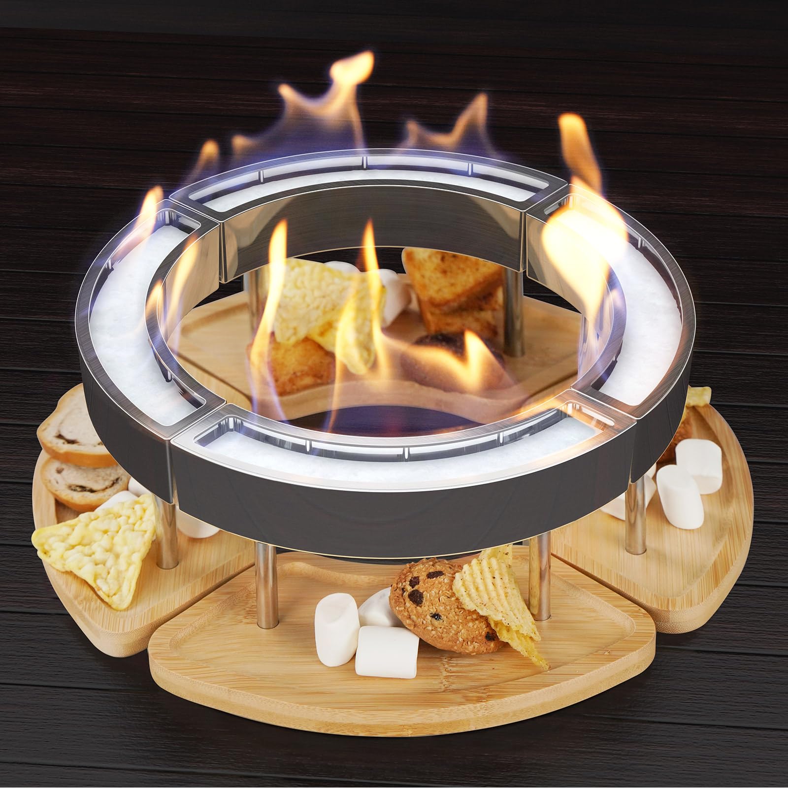 OGERYTabletop Fire Pit - Ethanol Table Top Firepit for Indoor Outdoor Use, Portable Fire Place with DIY-Style Design to Place Biscuits Snacks for S'Mores - Perfect for Patio Home Decor Parties Gifts