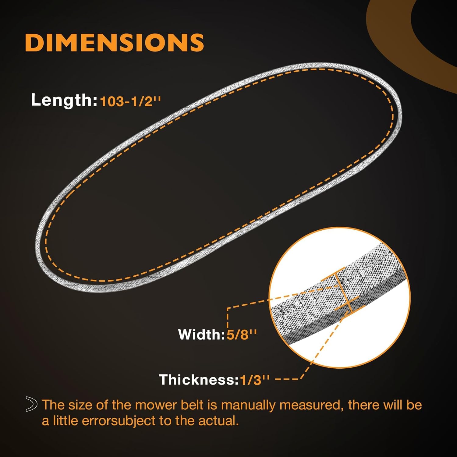 M169500 Mower Drive Belt, 103-1/2" x 5/8" V-Belt Compatible with John Deere X330 X350 X354 X370 X380 X384 X390 X394 X570 X580 X584 X590 with 48" Deck