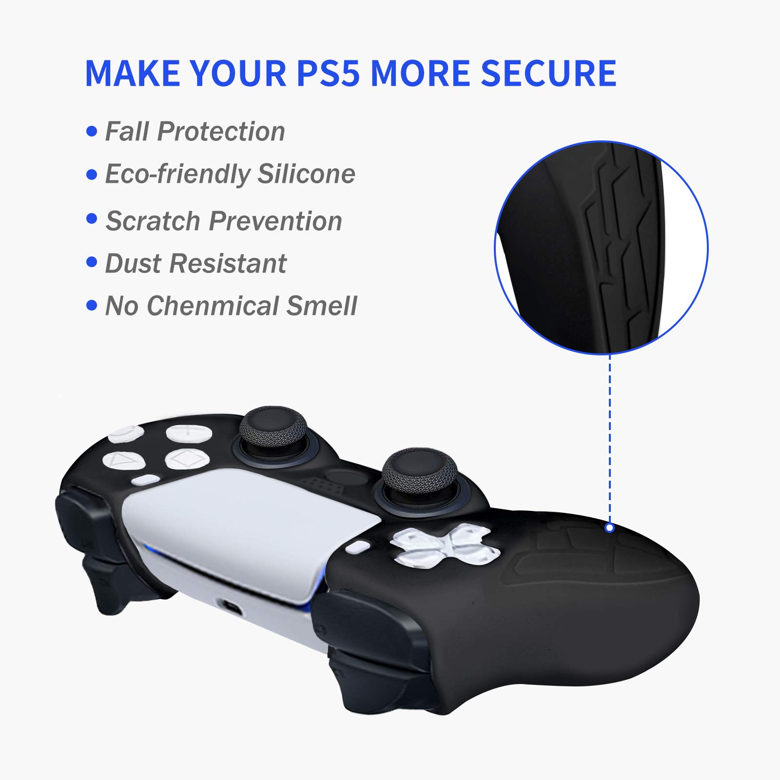 Newseego PS5 Controller Funda [2 Unidades], Funda Protectora de Silicona Suave Antideslizante para la Piel con 16 Piezas de Agarre para el Pulgar para PlayStation5 Controller,Negro + Blanco