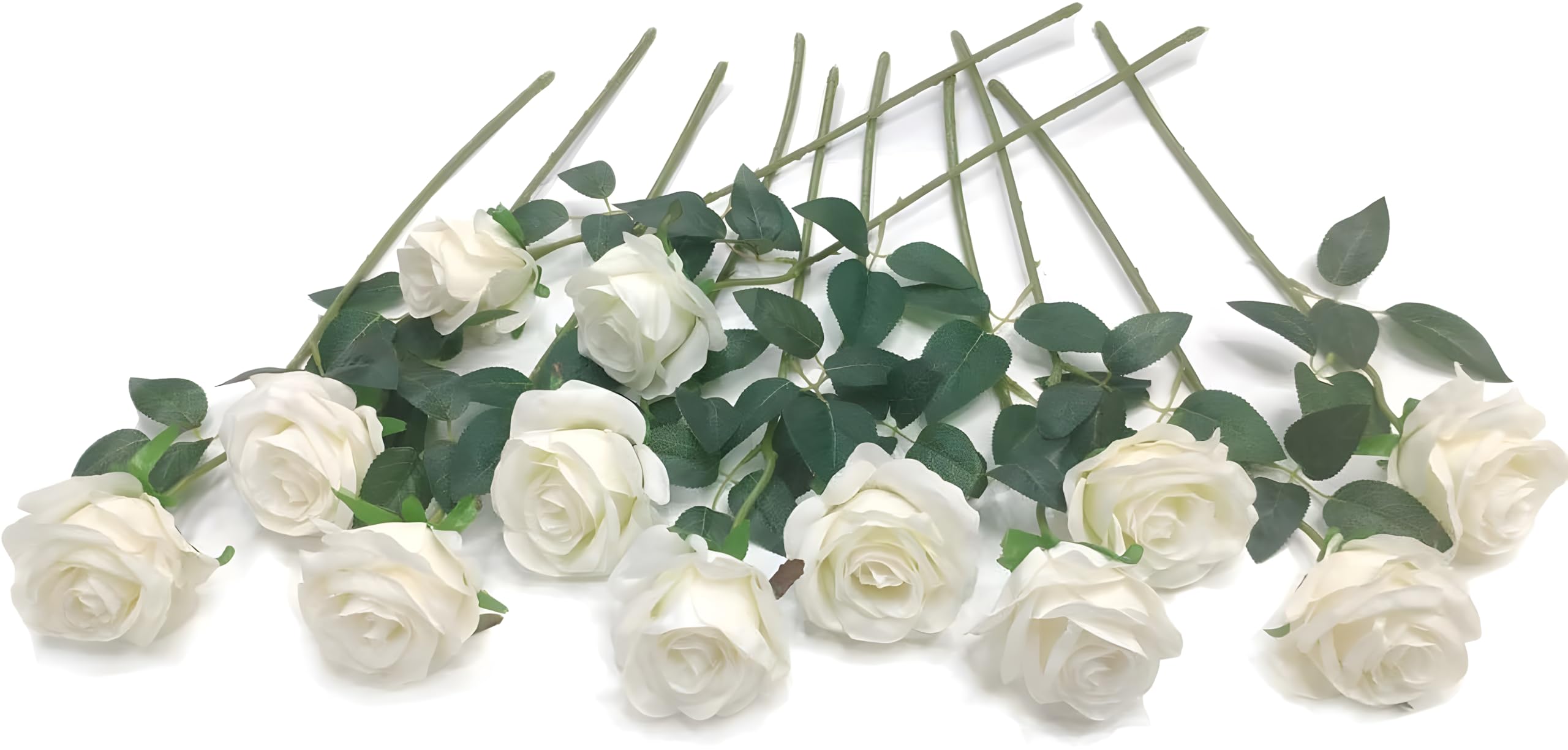 Laelfe 12 Stück Künstliche Weiße Rosen, 53 cm Langer Stängel