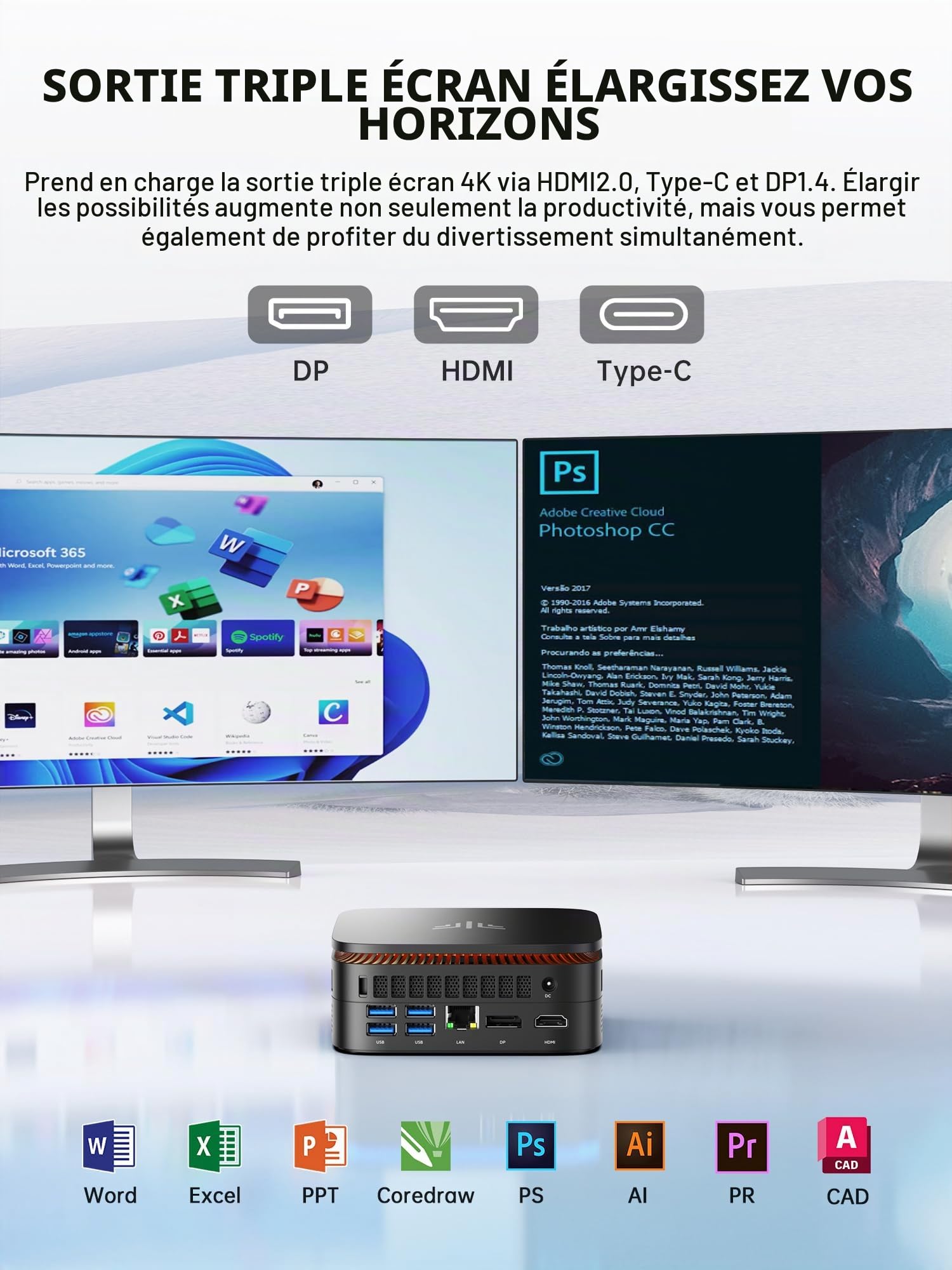 ACEMAGICIAN P1 Mini PC AMD Ryzen 4300U 3,7 GHz 16 Go LPDDR4 256 Go M.2 SSD W11 Pro Micro ordinateur de bureau, triple écran 4K, WiFi 5, BT4.2, Gigabit Ethernet - pour affaires, home cinéma