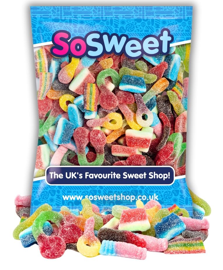 SoSweet Fizzy Sweet Mix 1kg Bulk Bag of Tangy Pick & Mix Sweets | Sour Party Candy Sharing Treats | Fizzy Fruit Flavour Favourites | Long Shelf Life
