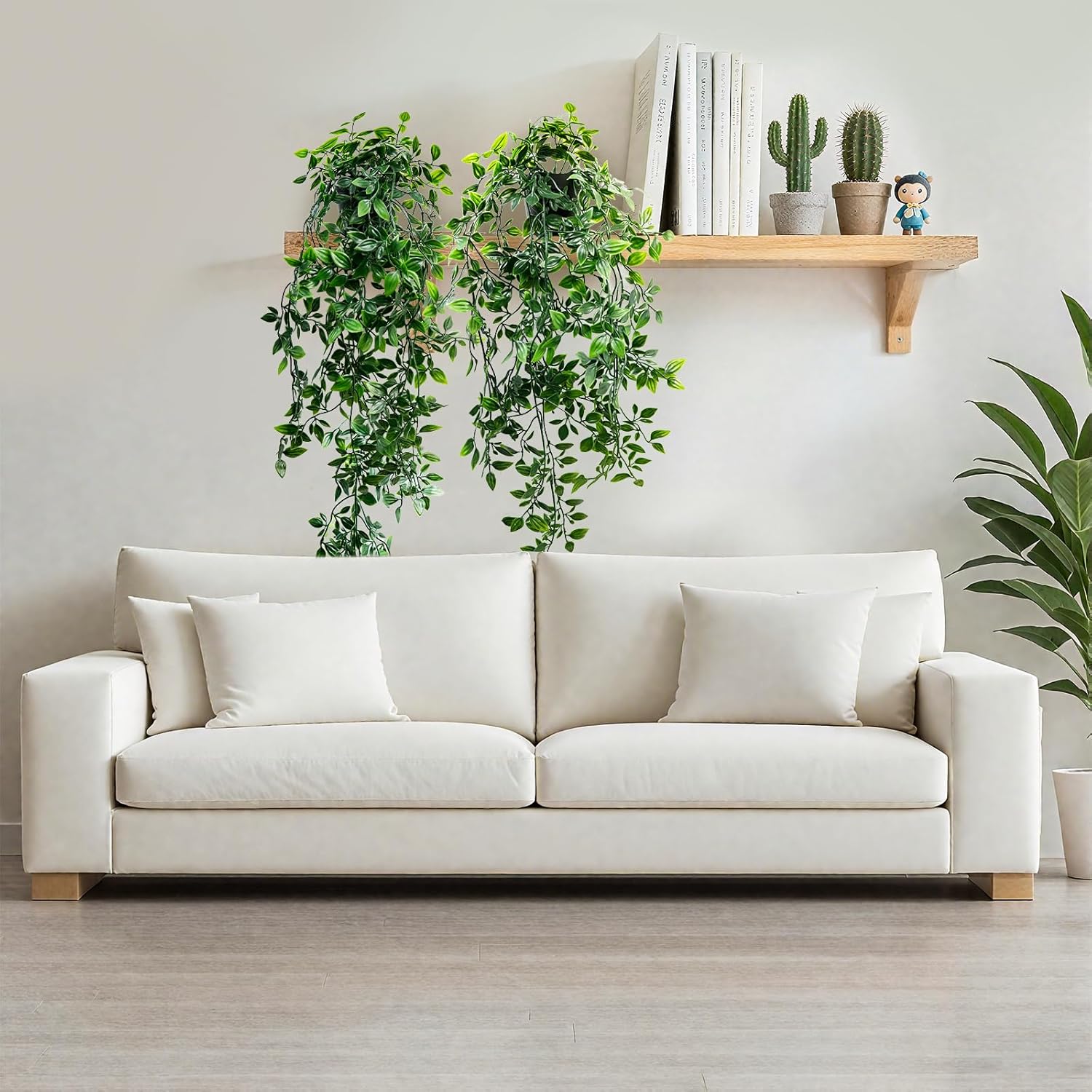 Artificial Hanging Plants for Shelf, Fake Potted Greenery 1-Pack Faux Mandala Vines in Black Pot, Décor for Office Living Room Bathroom Indoor Outdoor - Image 2