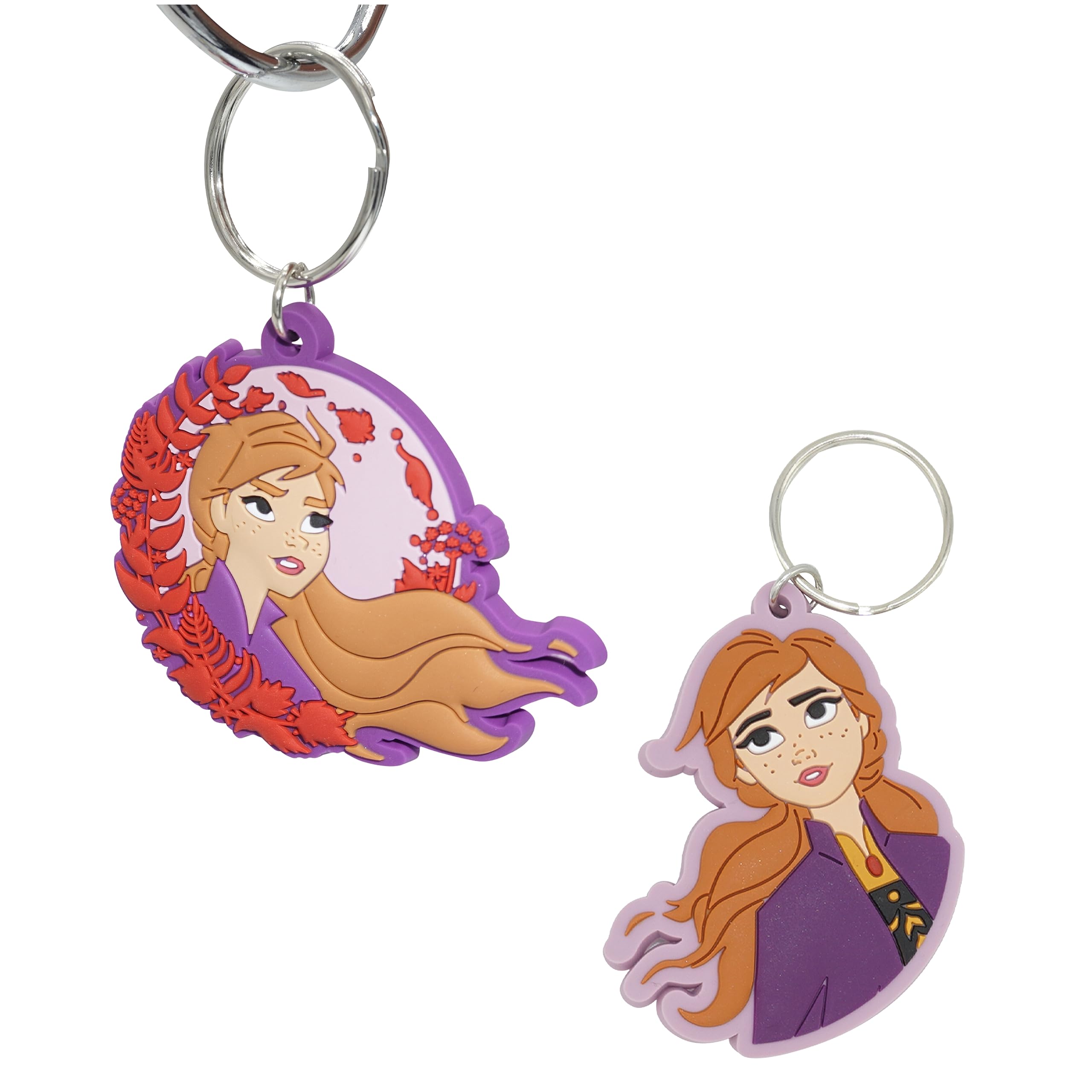 SRV Hub 2PCs Frozen Anna Keyrings, 2D Rubber Anna Face Key Chains, Disney Keychains Stocking Stuffers for Kids, School Bags, Bike Key Rings